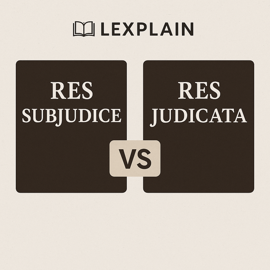 Diagram illustrating the legal principles of res sub judice and res judicata to prevent relitigation.